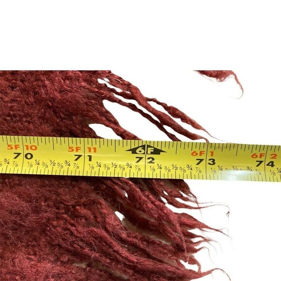 Southern Living Dillard’s Fringed Blanket Maroon Burgundy Stripe & White 50”x70” - Picture 4 of 5